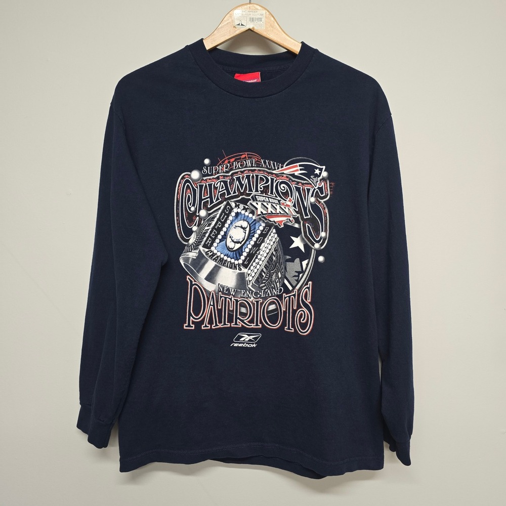 Reebok New England Patriots Super Bowl XXXVI Champions Shirt Mens M Navy Cotton